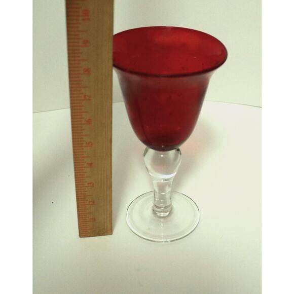 Artland Iris Ruby Red Seeded Bubble Water Goblets with Clear Stem - Picture 5 of 6